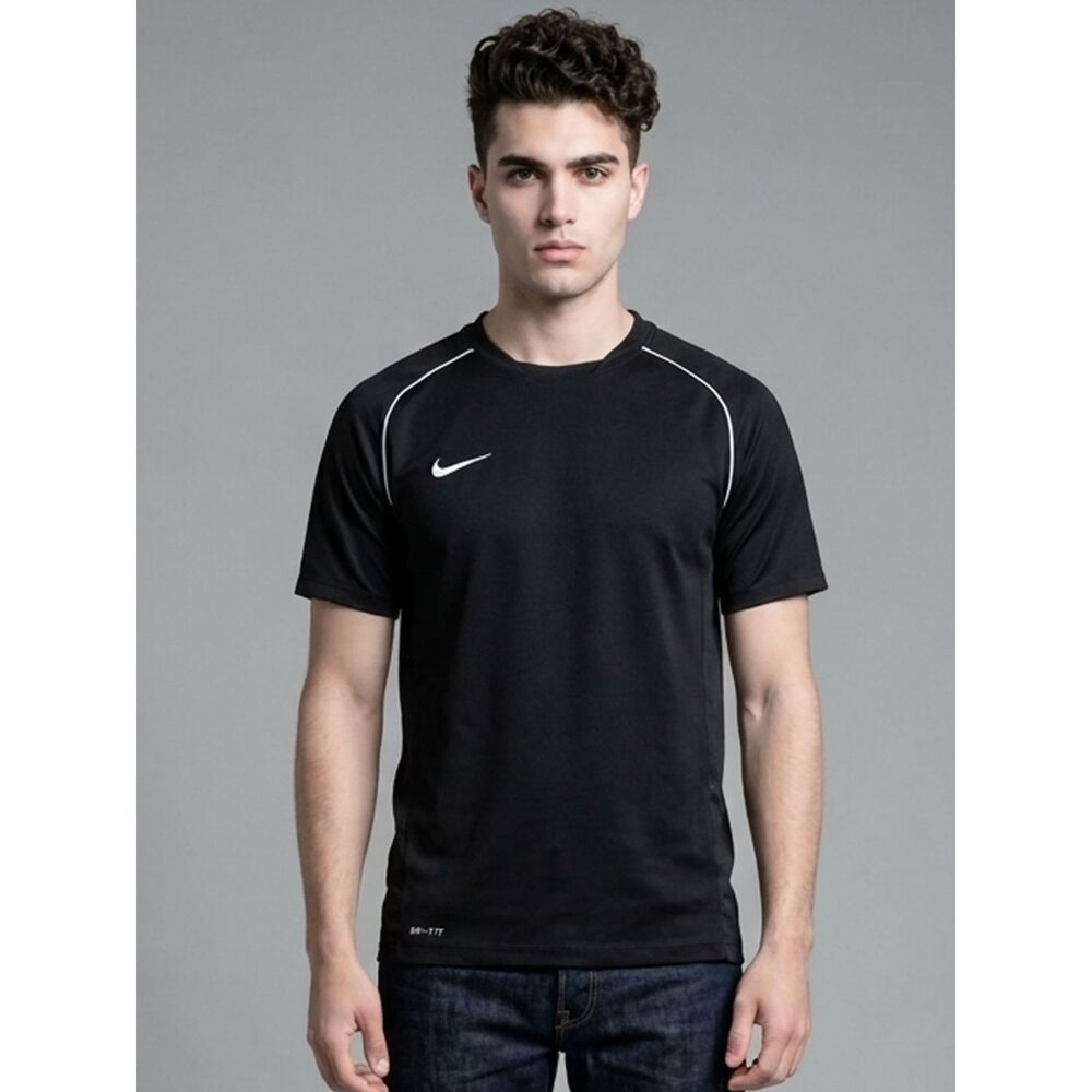 Nike Dri Fit Shirt Mens XL Black White Piping Short Sleeve Mesh Athletic Gym Tee